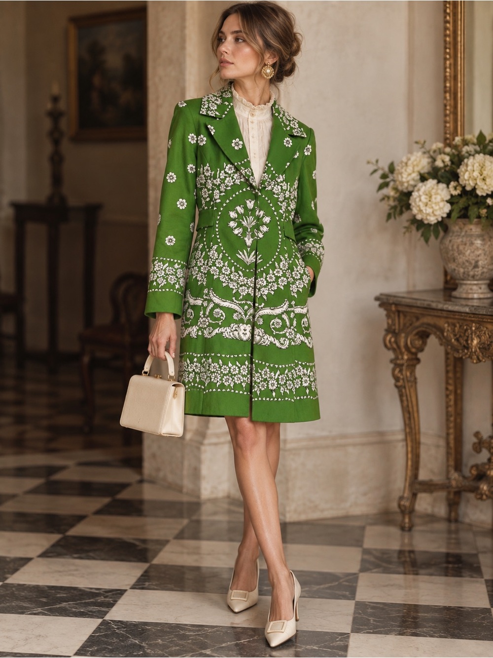 Vintage Nanette Lepore Green Floral Statement Jacket
